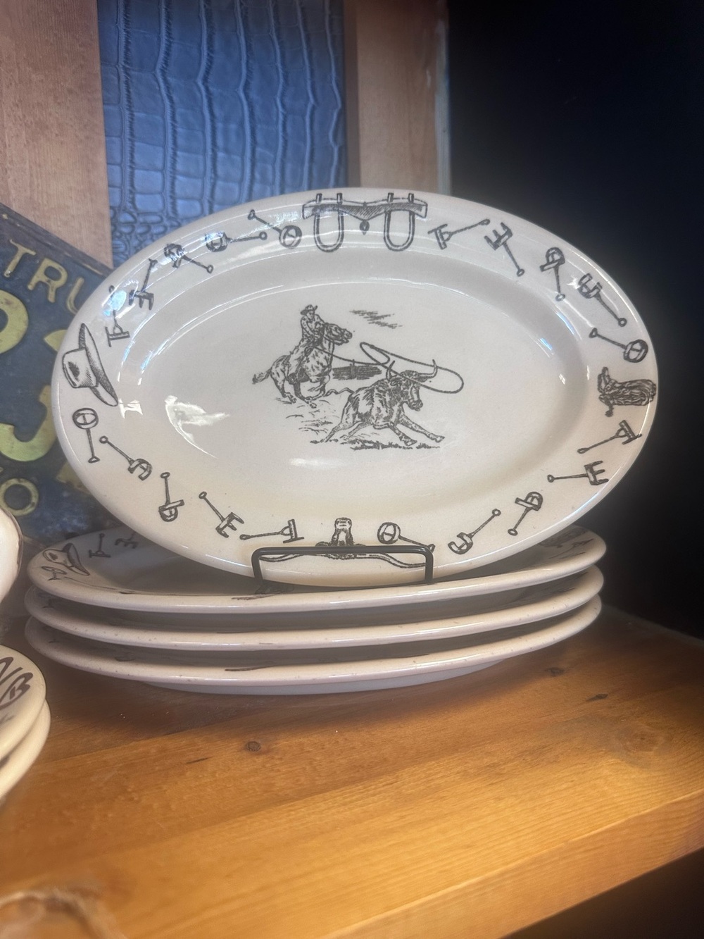TEPCO White Western Rodeo Ceramic Serving Platter